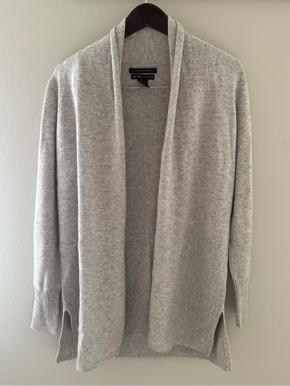 Tahari Gray 100% Cashmere Cardigan Sweater L